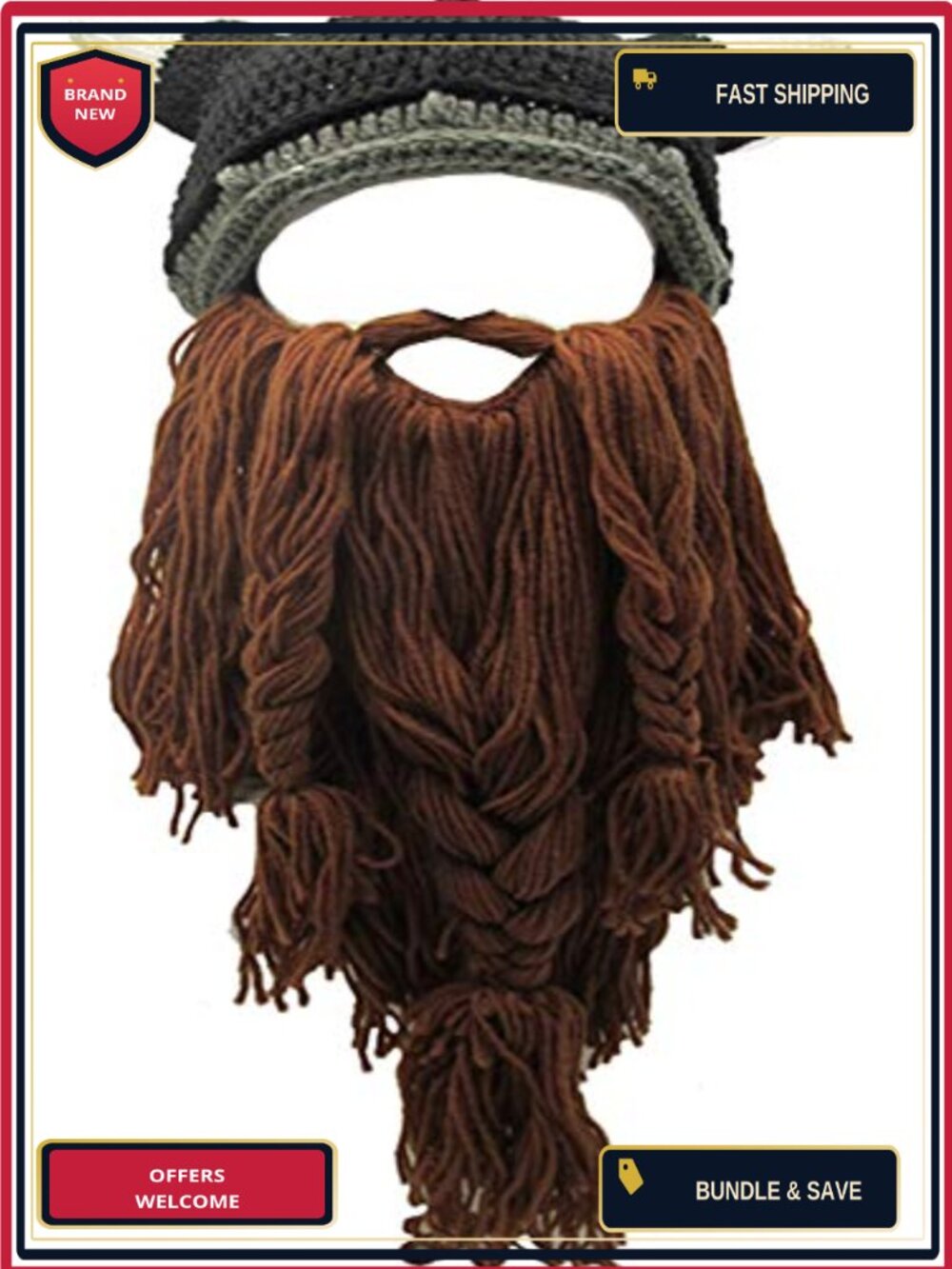 Viking Beard Beanie Horn Hat Winter Warm Knitted Wool Detachable Beard